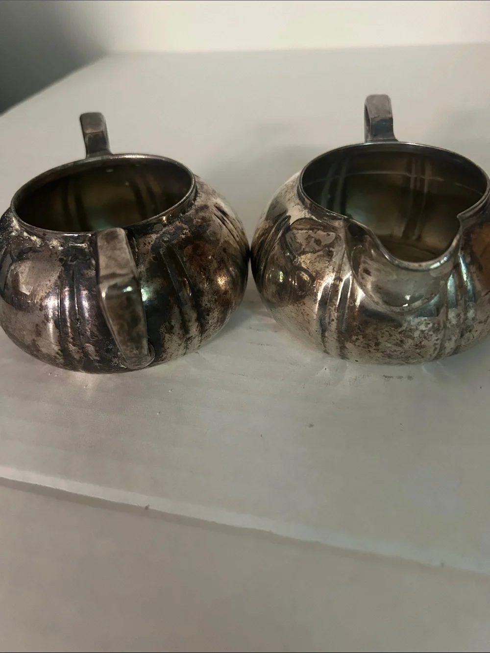 Vintage Silver Tone Creamer and Sugar Set
